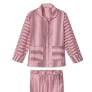 Lake Pajamas Cotton Poplin Striped Collared Sleep Set M